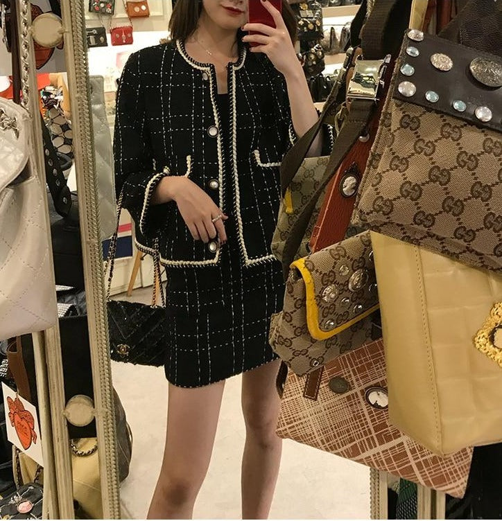 Short Woolen Tweed Jacket & Bodycon Mini Skirt Set Two Piece Outfits - Body Central Store