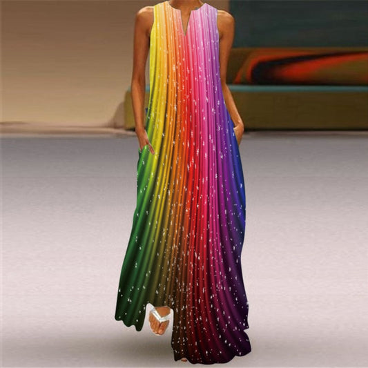 Printed Sleeveless Long Dress - Body Central Store
