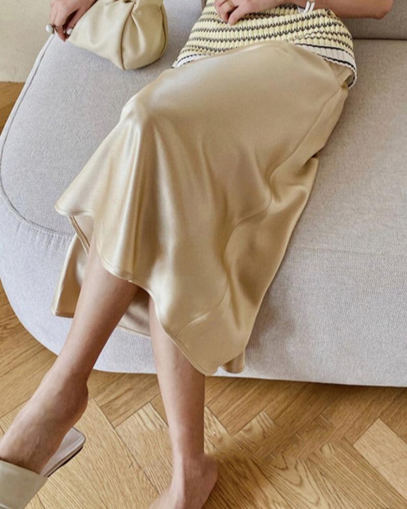 Satin Silk Midi A-line Long High Waist Skirts - Body Central Store