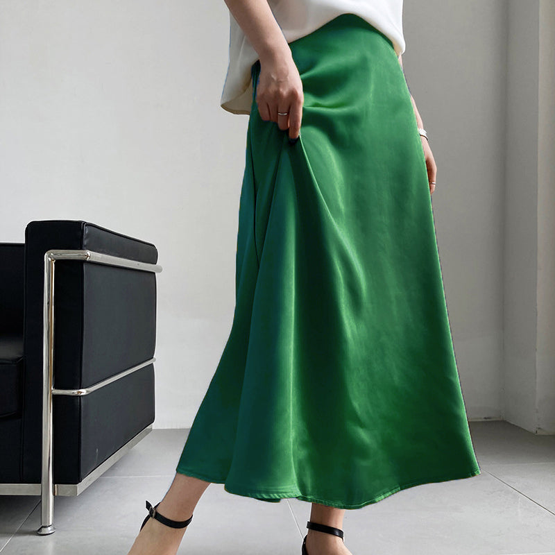 Satin Silk Midi A-line Long High Waist Skirts - Body Central Store