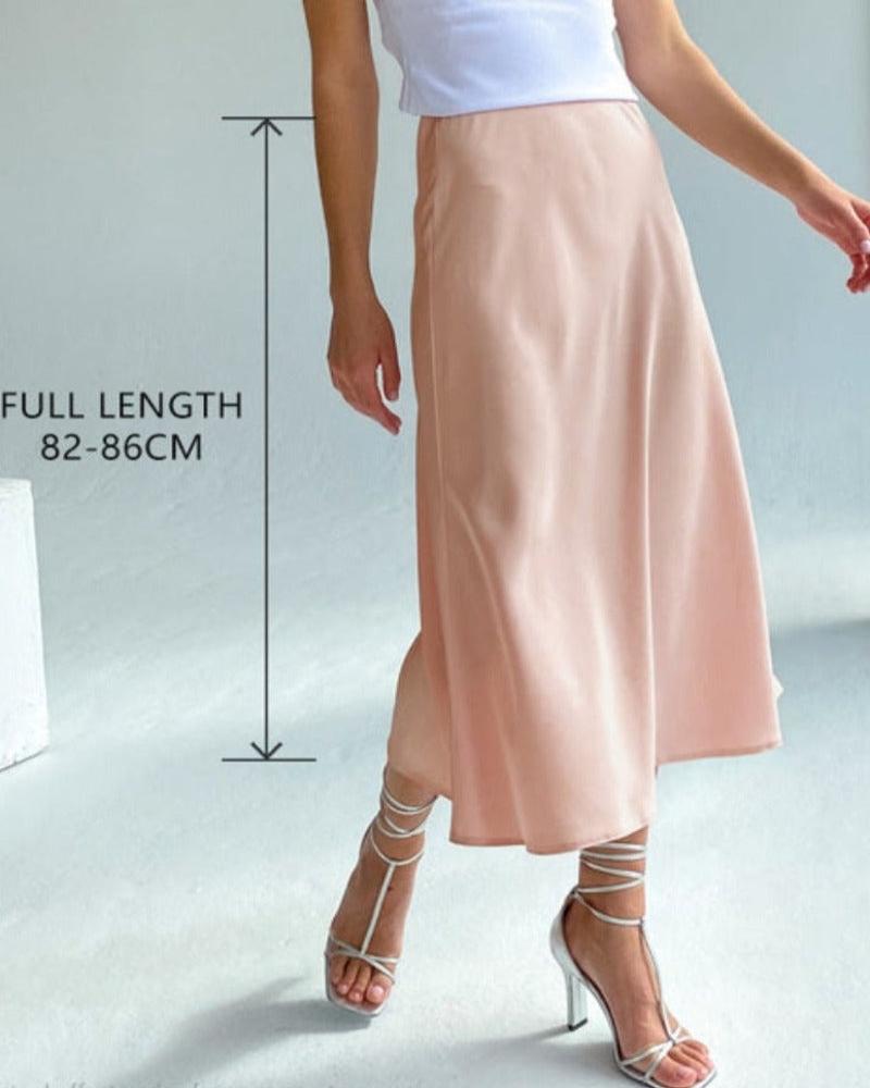 Satin Silk Midi A-line Long High Waist Skirts - Body Central Store
