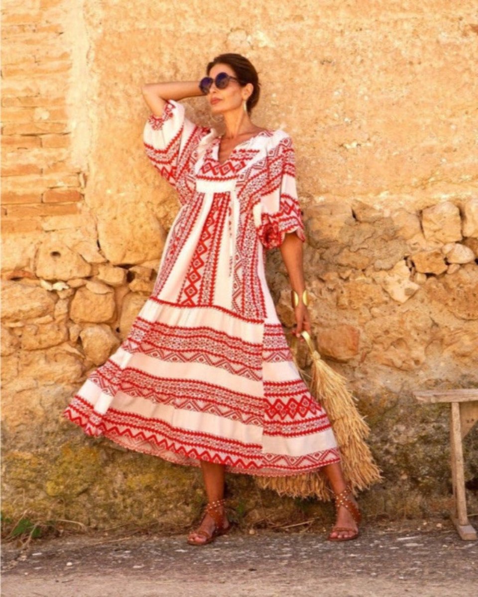 Puff Sleeve V - Neck Long Elegant Dress - Body Central