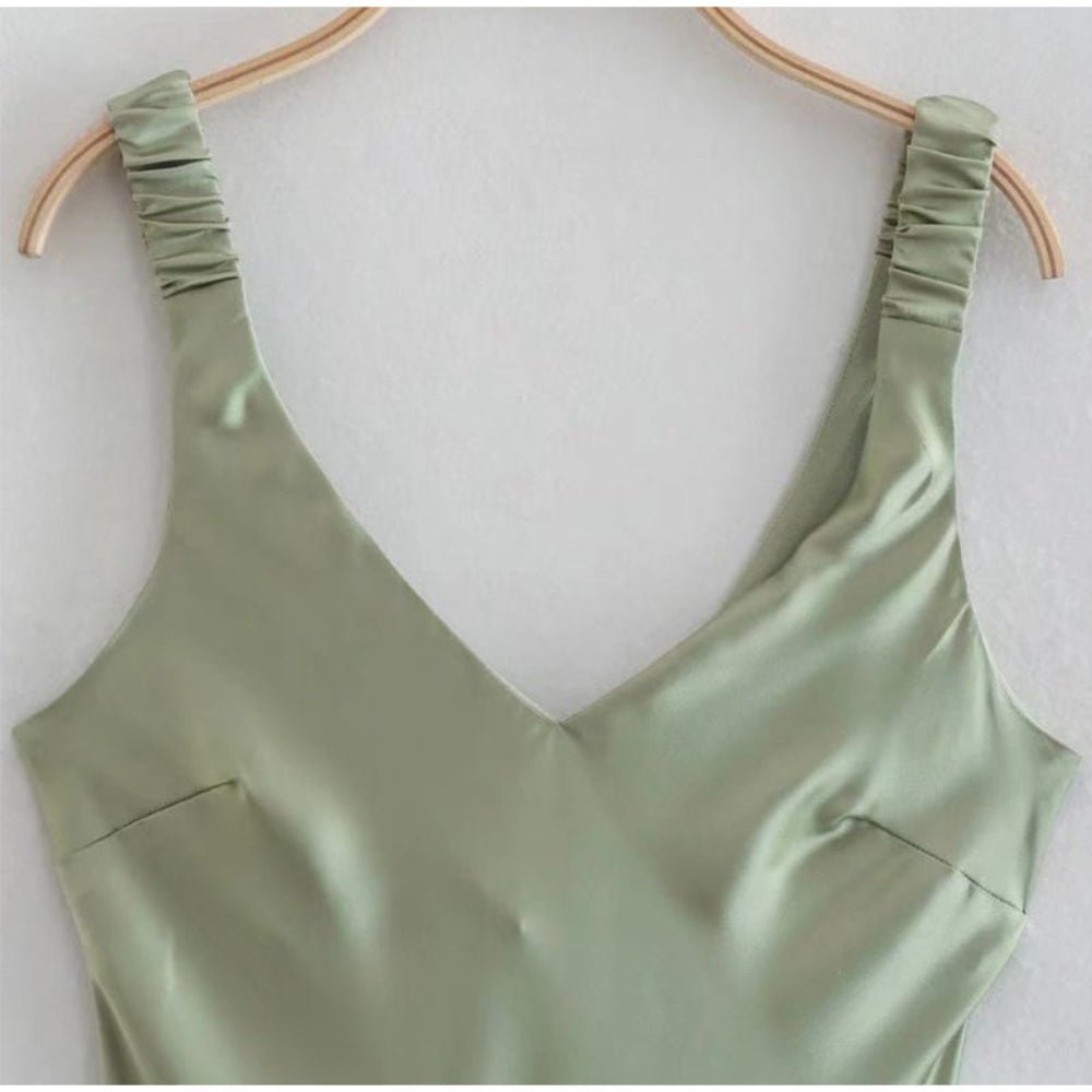 Backless Satin Long Sleeveless Dress - Body Central