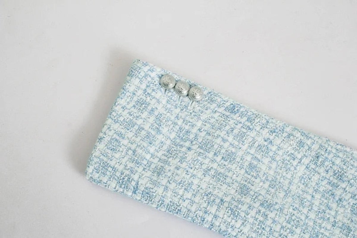 Stylish Tweed Turn - down Collar Double Breasted Pockets Jacket - Body Central