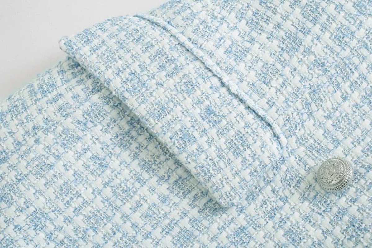 Stylish Tweed Turn - down Collar Double Breasted Pockets Jacket - Body Central