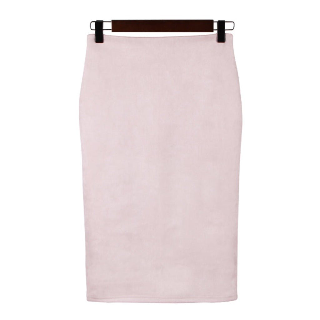 Suede Midi Pencil Elastic High Waist Skirt - Body Central