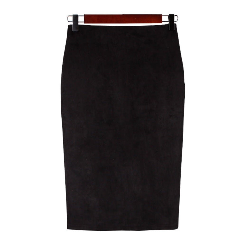 Suede Midi Pencil Elastic High Waist Skirt - Body Central