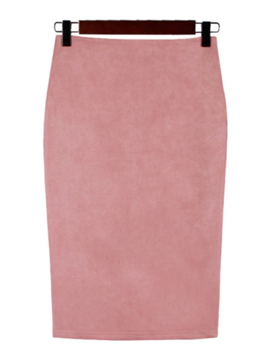 Suede Midi Pencil Elastic High Waist Skirt - Body Central