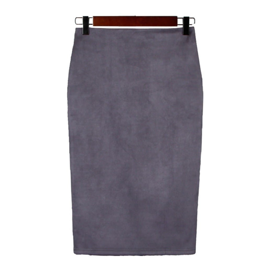 Suede Midi Pencil Elastic High Waist Skirt - Body Central