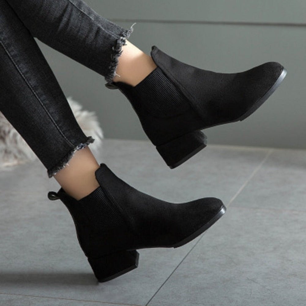 Thick Heel Slip On Round Toe Ankle Boots - Body Central