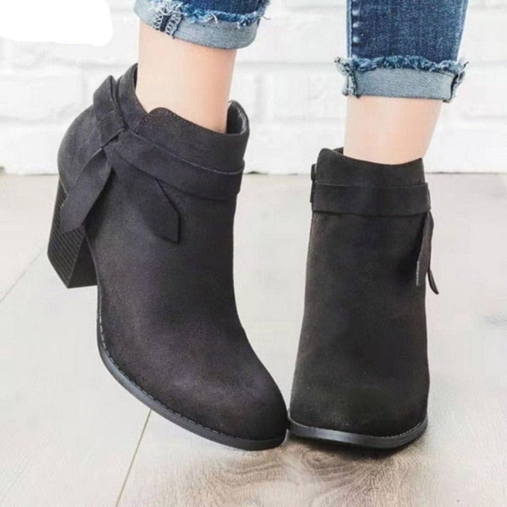 Thick Heel Slip On Round Toe Ankle Boots - Body Central