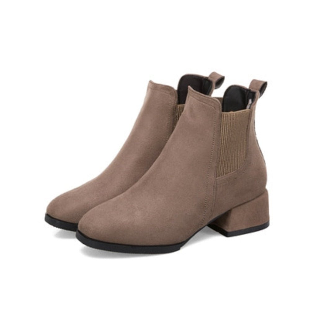 Thick Heel Slip On Round Toe Ankle Boots - Body Central