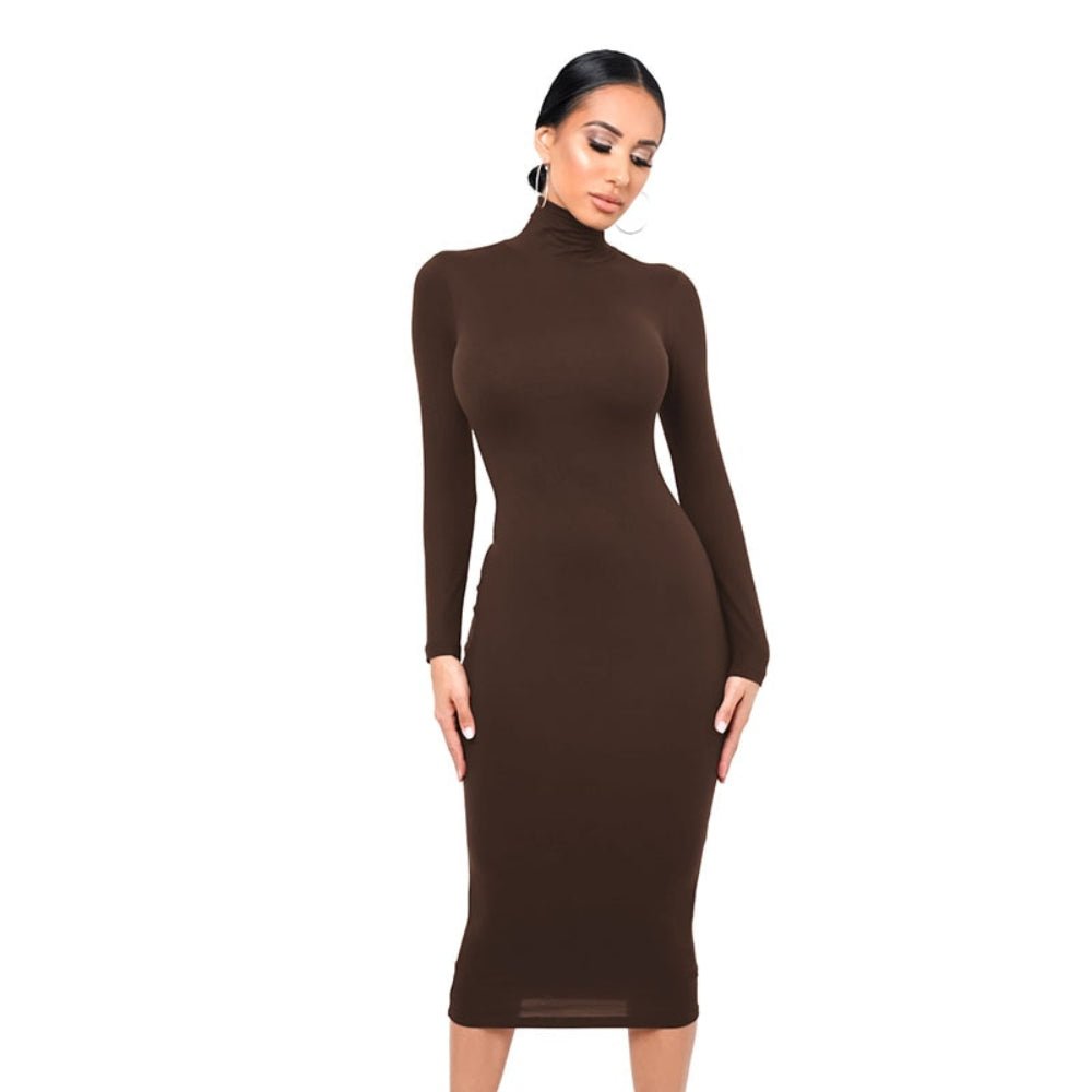 Turtleneck Sexy Long Sleeve Skinny Midi Bodycon Dress - Body Central