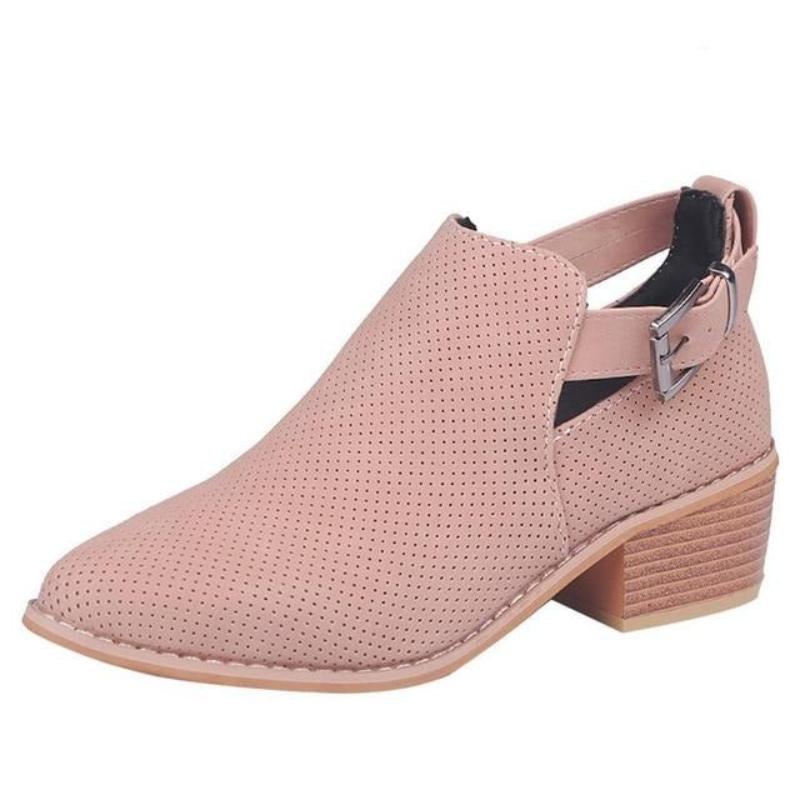 Womens Fashion Casual Shoes Suede Leather Buckle Boots High Heels Zipper - Body Central Store
