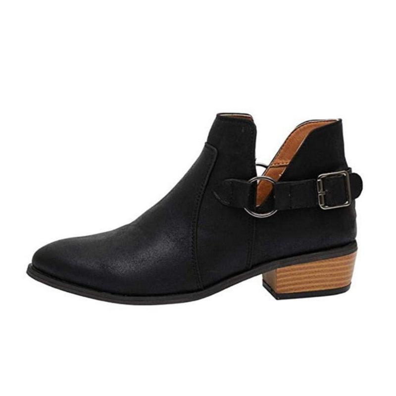 Womens Fashion Casual Shoes Suede Leather Buckle Boots High Heels Zipper - Body Central Store