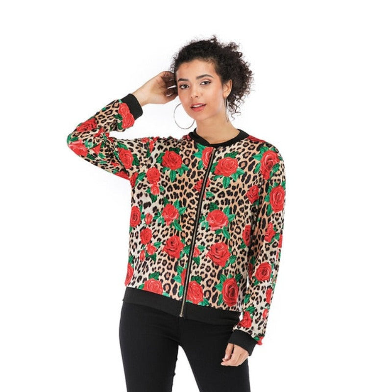 Retro Floral Printed Coat Female Long Sleeve Outwear Clothes Short Bomber Jacket - Body Central Store