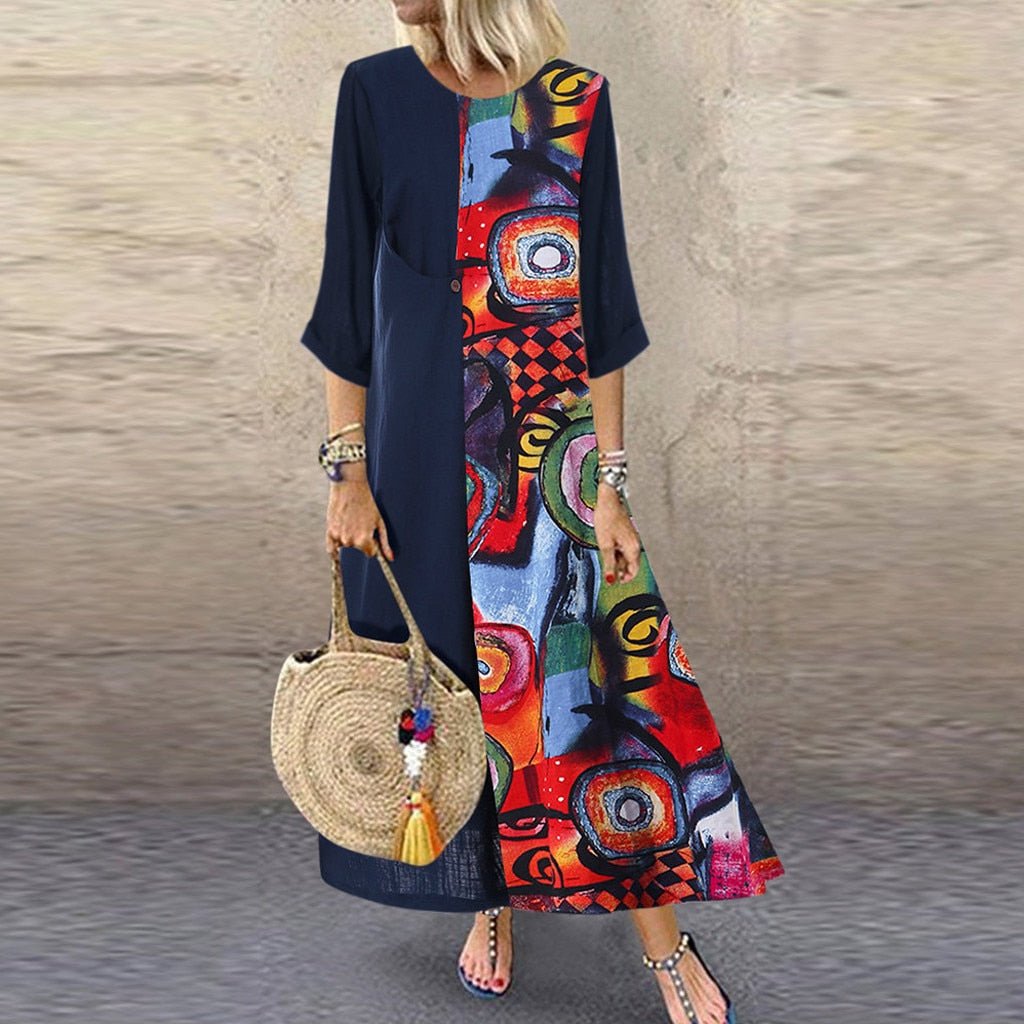 Vintage Patchwork Long Sleeve Maxi Dress - Body Central