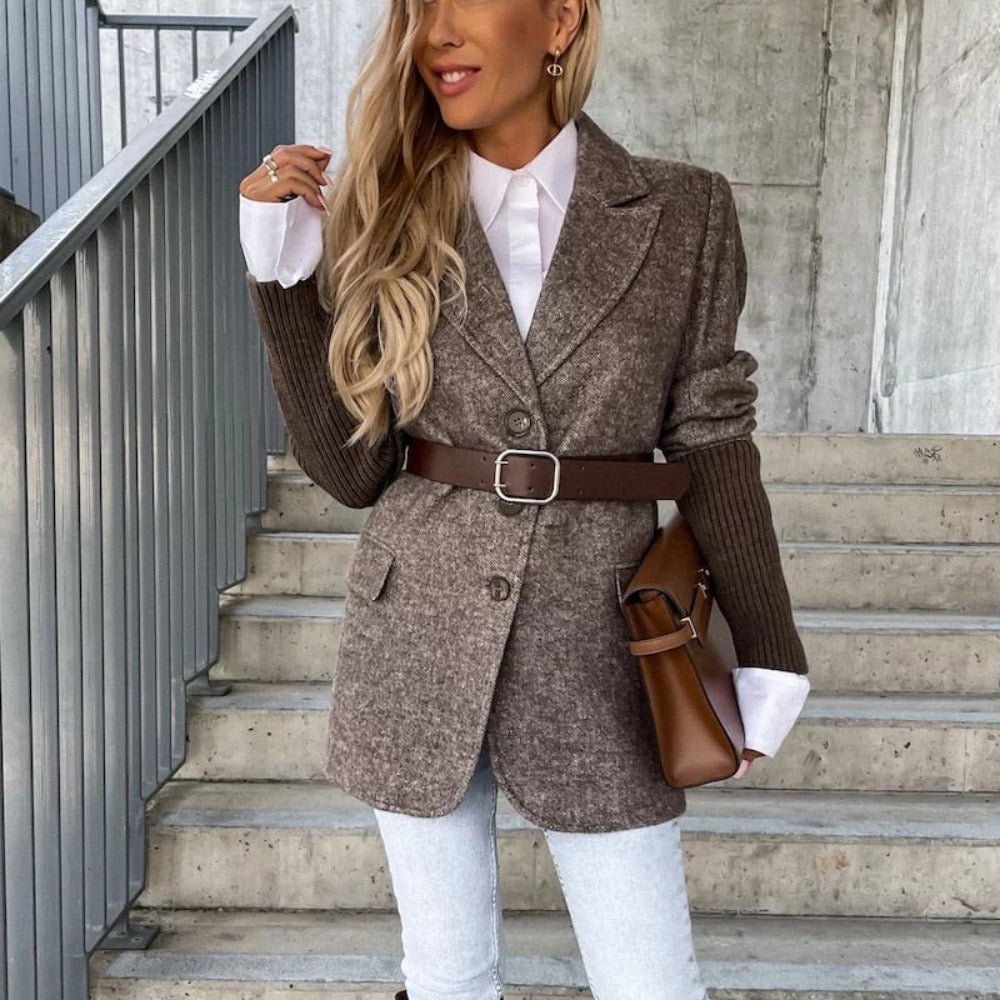 Woolen Elegant Lapel Single Breasted Long Sleeve Blazer - Body Central