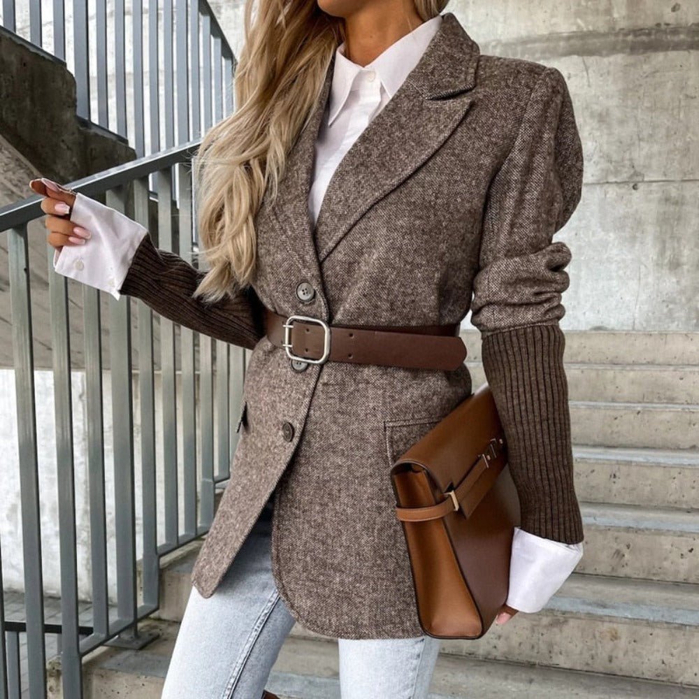 Woolen Elegant Lapel Single Breasted Long Sleeve Blazer - Body Central